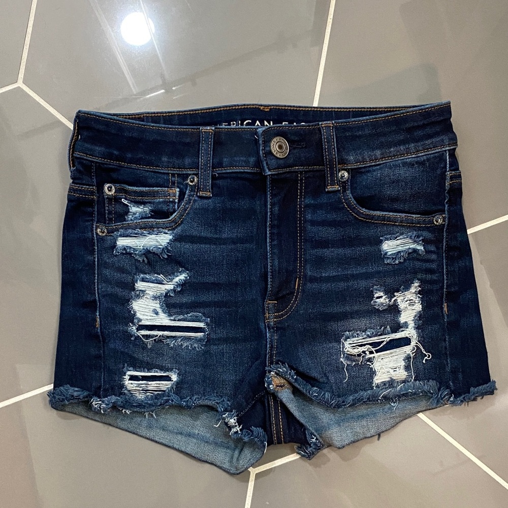 American Eagle Outfitters Ripped Dark Blue Jean Shorts